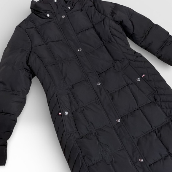Tommy Hilfiger Black Maxi Long Puffer Coat Quilted Winter Jacket Size L - Picture 3 of 12